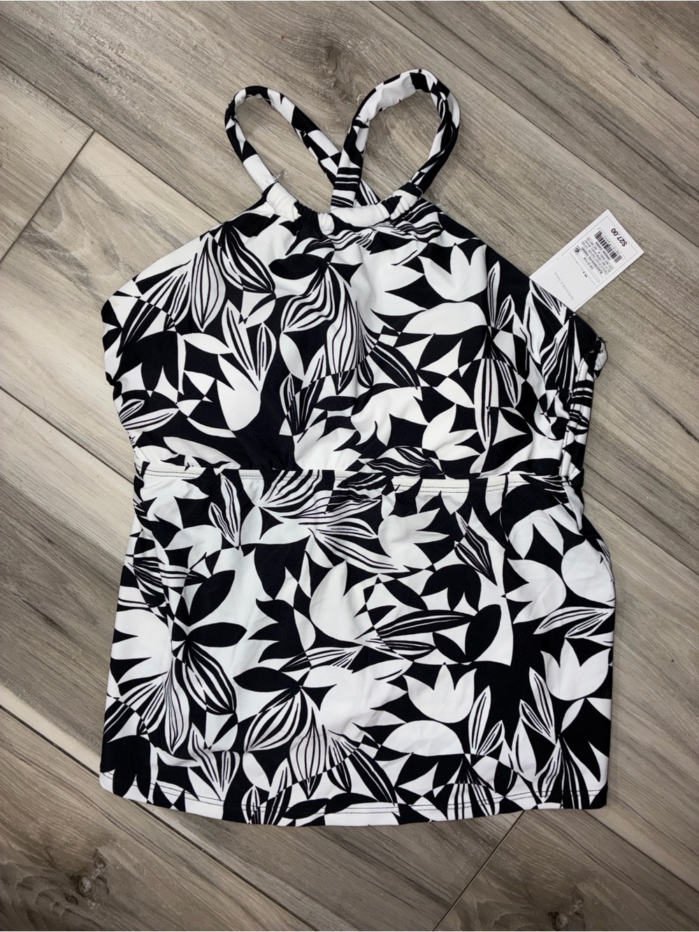 🩵 Black & White Floral One-Piece Swimsuit Tank Top – Women Swim